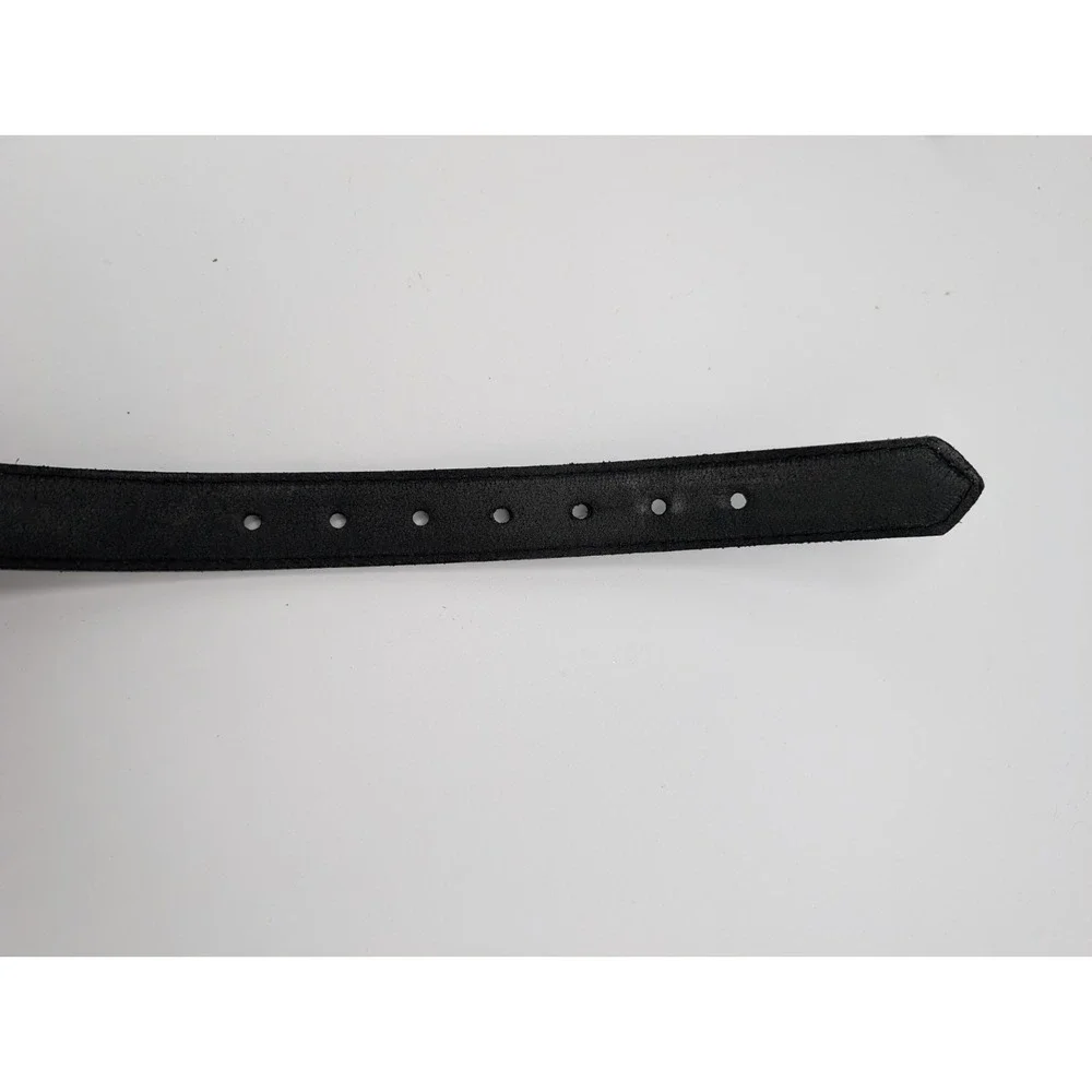 Boston Trader Black Leather Belt Staple Minimalist Silver Buckle Size 48